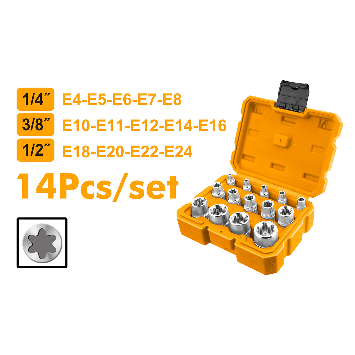 Καρυδάκια Torx 1/4″-3/8″-1/2″ Σετ 14 τεμ.