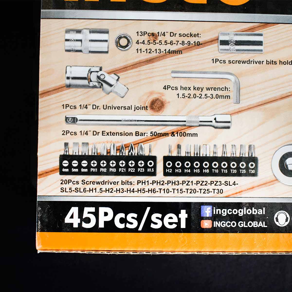 Καρυδάκια 1/4″ Σετ 45 τεμ.